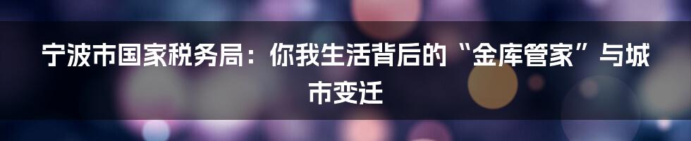 宁波市国家税务局：你我生活背后的“金库管家”与城市变迁