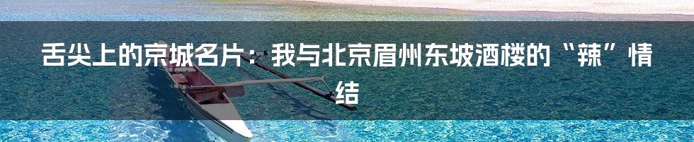 舌尖上的京城名片：我与北京眉州东坡酒楼的“辣”情结