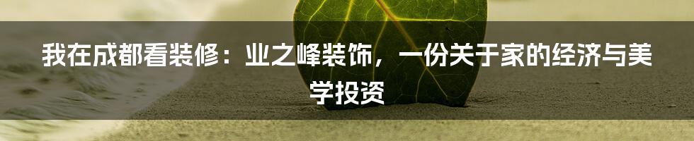 我在成都看装修：业之峰装饰，一份关于家的经济与美学投资