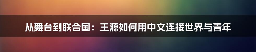 从舞台到联合国：王源如何用中文连接世界与青年