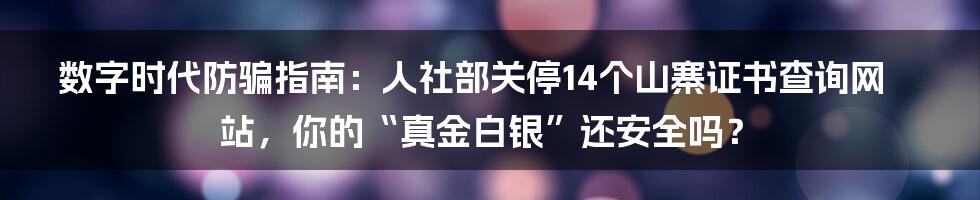 数字时代防骗指南：人社部关停14个山寨证书查询网站，你的“真金白银”还安全吗？