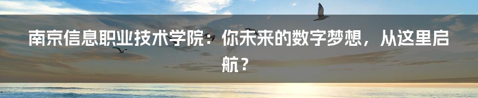 南京信息职业技术学院：你未来的数字梦想，从这里启航？