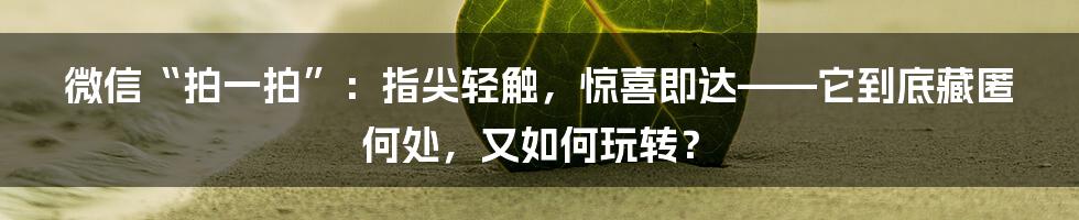 微信“拍一拍”：指尖轻触，惊喜即达——它到底藏匿何处，又如何玩转？