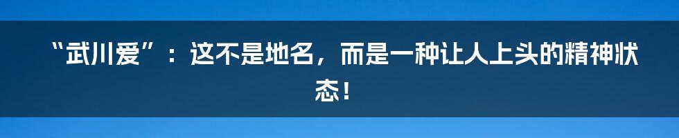 “武川爱”：这不是地名，而是一种让人上头的精神状态！