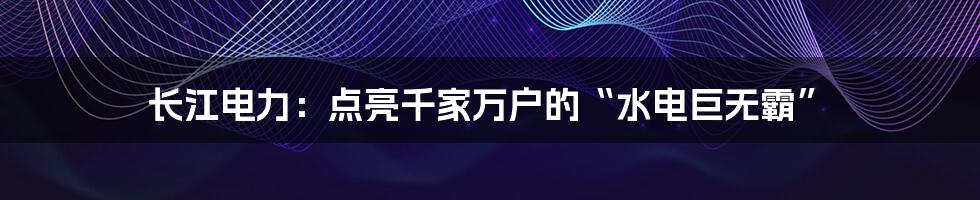 长江电力：点亮千家万户的“水电巨无霸”