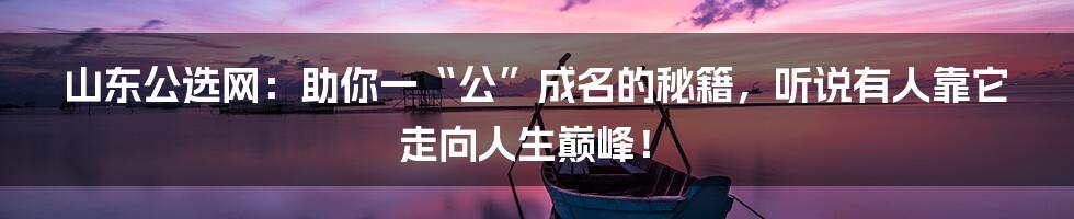 山东公选网：助你一“公”成名的秘籍，听说有人靠它走向人生巅峰！