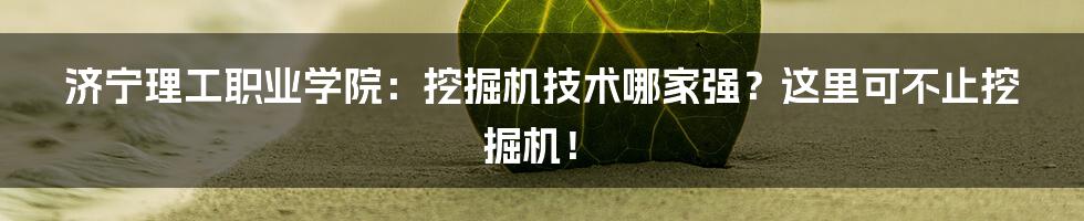济宁理工职业学院：挖掘机技术哪家强？这里可不止挖掘机！