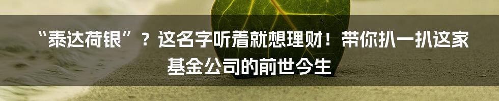 “泰达荷银”？这名字听着就想理财！带你扒一扒这家基金公司的前世今生