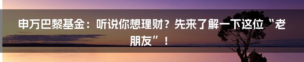 申万巴黎基金：听说你想理财？先来了解一下这位“老朋友”！