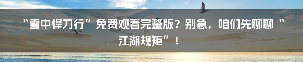 “雪中悍刀行”免费观看完整版？别急，咱们先聊聊“江湖规矩”！