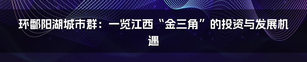 环鄱阳湖城市群：一览江西“金三角”的投资与发展机遇