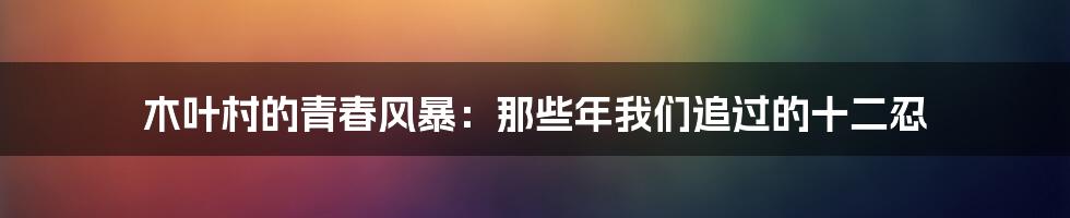 木叶村的青春风暴：那些年我们追过的十二忍