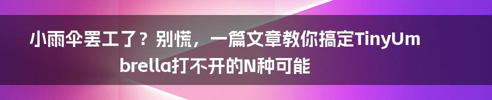 小雨伞罢工了？别慌，一篇文章教你搞定TinyUmbrella打不开的N种可能