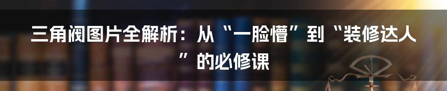 三角阀图片全解析：从“一脸懵”到“装修达人”的必修课