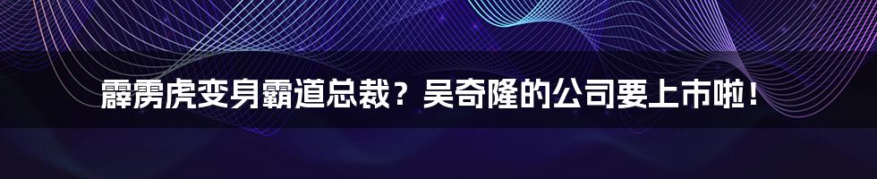霹雳虎变身霸道总裁？吴奇隆的公司要上市啦！