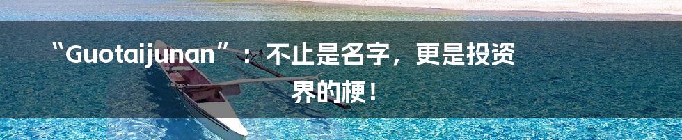 “Guotaijunan”：不止是名字，更是投资界的梗！