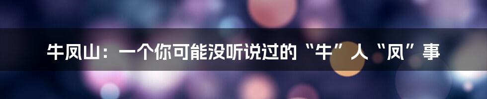 牛凤山：一个你可能没听说过的“牛”人“凤”事