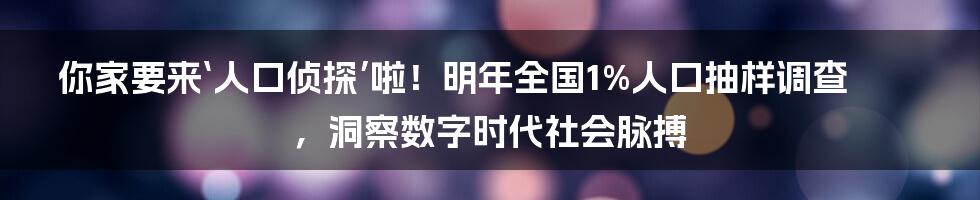 你家要来‘人口侦探’啦！明年全国1%人口抽样调查，洞察数字时代社会脉搏