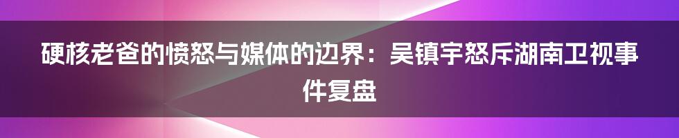 硬核老爸的愤怒与媒体的边界：吴镇宇怒斥湖南卫视事件复盘