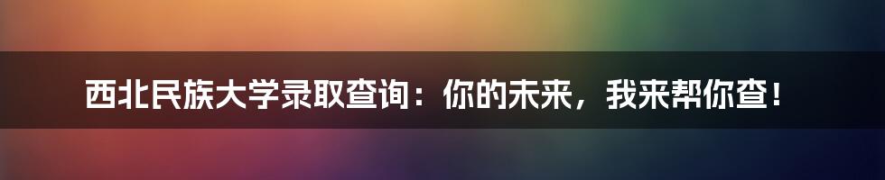 西北民族大学录取查询：你的未来，我来帮你查！
