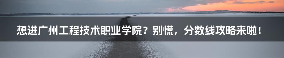 想进广州工程技术职业学院？别慌，分数线攻略来啦！