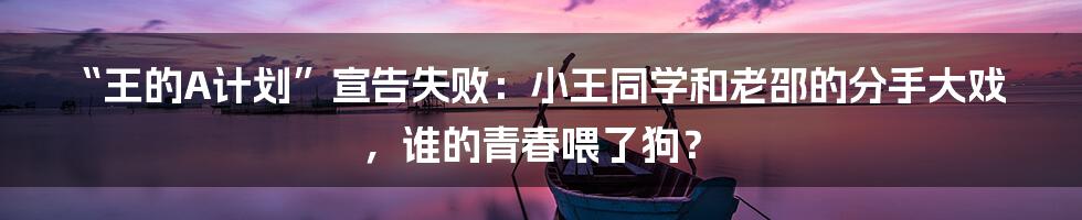 “王的A计划”宣告失败：小王同学和老邵的分手大戏，谁的青春喂了狗？