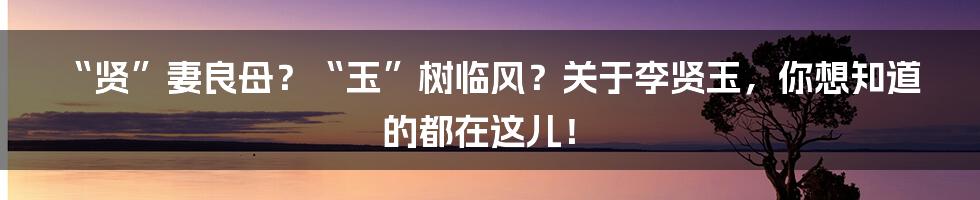 “贤”妻良母？“玉”树临风？关于李贤玉，你想知道的都在这儿！