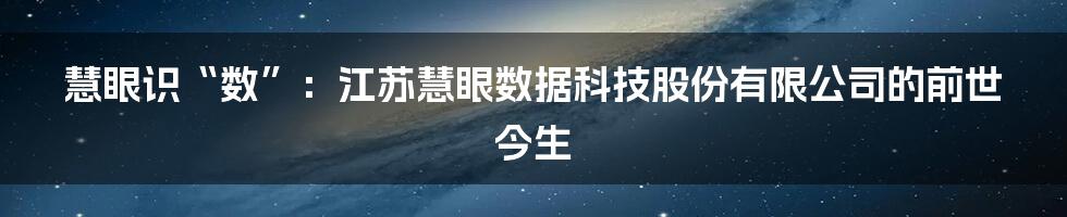 慧眼识“数”：江苏慧眼数据科技股份有限公司的前世今生