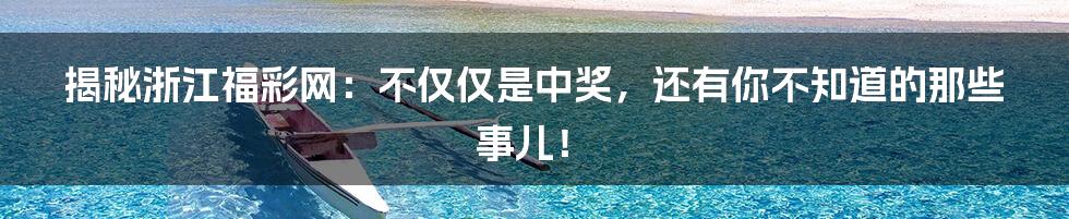 揭秘浙江福彩网：不仅仅是中奖，还有你不知道的那些事儿！