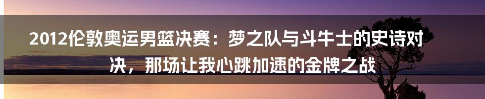 2012伦敦奥运男篮决赛：梦之队与斗牛士的史诗对决，那场让我心跳加速的金牌之战
