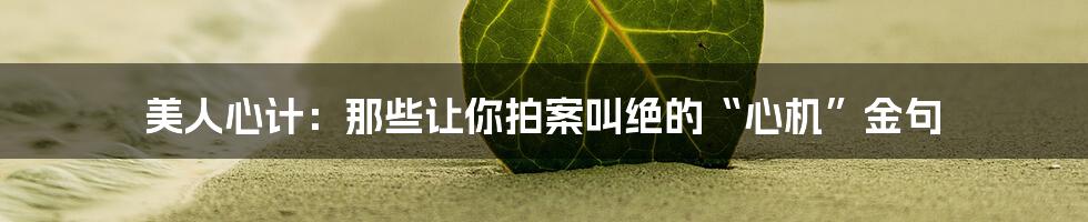 美人心计：那些让你拍案叫绝的“心机”金句