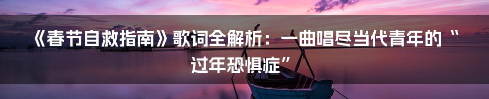 《春节自救指南》歌词全解析：一曲唱尽当代青年的“过年恐惧症”