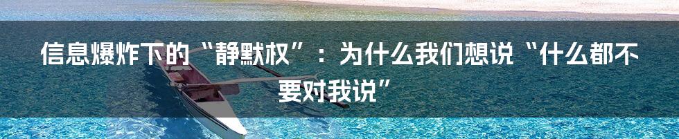 信息爆炸下的“静默权”：为什么我们想说“什么都不要对我说”