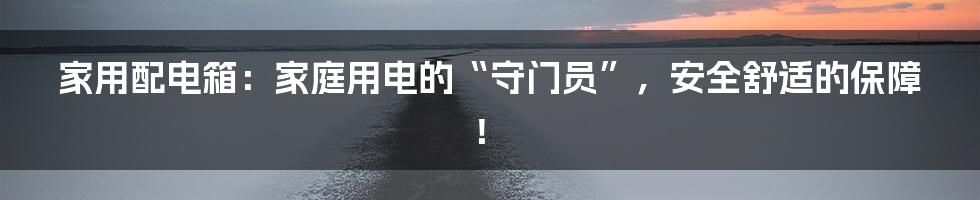 家用配电箱：家庭用电的“守门员”，安全舒适的保障！