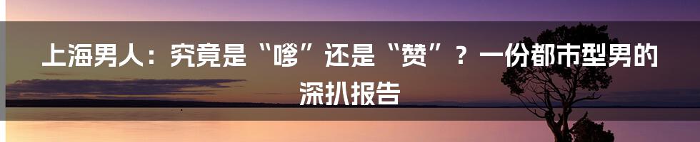 上海男人：究竟是“嗲”还是“赞”？一份都市型男的深扒报告