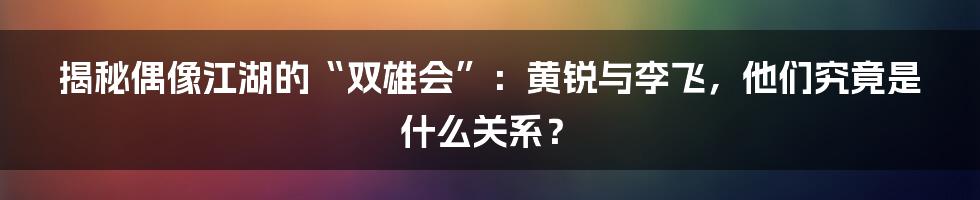 揭秘偶像江湖的“双雄会”：黄锐与李飞，他们究竟是什么关系？