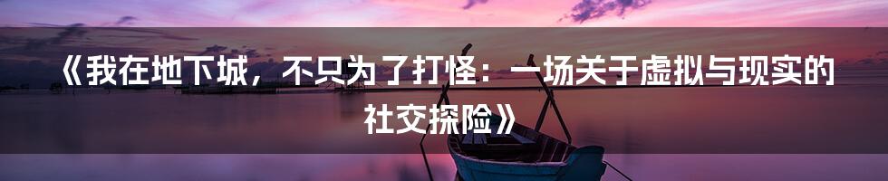 《我在地下城，不只为了打怪：一场关于虚拟与现实的社交探险》