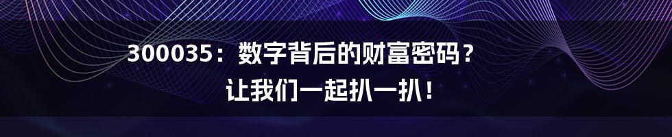 300035：数字背后的财富密码？ 让我们一起扒一扒！
