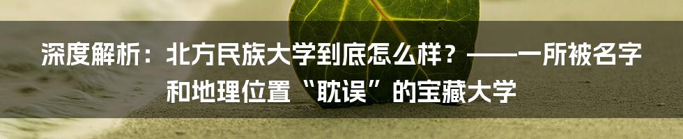 深度解析：北方民族大学到底怎么样？——一所被名字和地理位置“耽误”的宝藏大学
