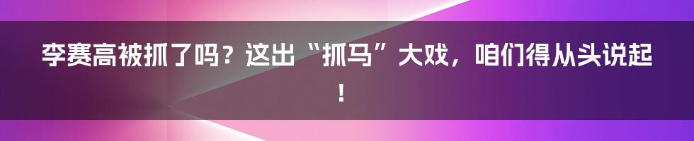 李赛高被抓了吗？这出“抓马”大戏，咱们得从头说起！