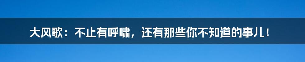 大风歌：不止有呼啸，还有那些你不知道的事儿！