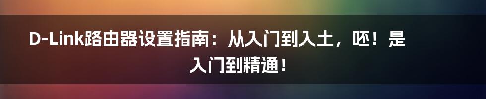 D-Link路由器设置指南：从入门到入土，呸！是入门到精通！