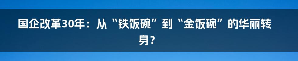 国企改革30年：从“铁饭碗”到“金饭碗”的华丽转身？