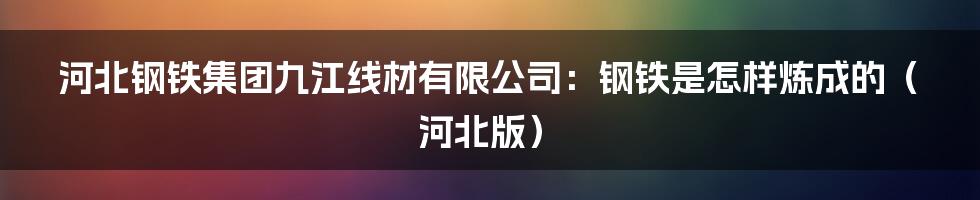 河北钢铁集团九江线材有限公司：钢铁是怎样炼成的（河北版）