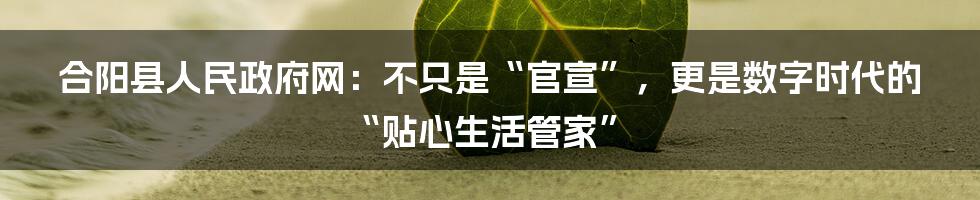 合阳县人民政府网：不只是“官宣”，更是数字时代的“贴心生活管家”
