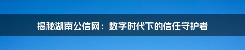 揭秘湖南公信网：数字时代下的信任守护者