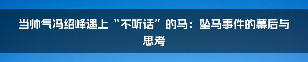 当帅气冯绍峰遇上“不听话”的马：坠马事件的幕后与思考