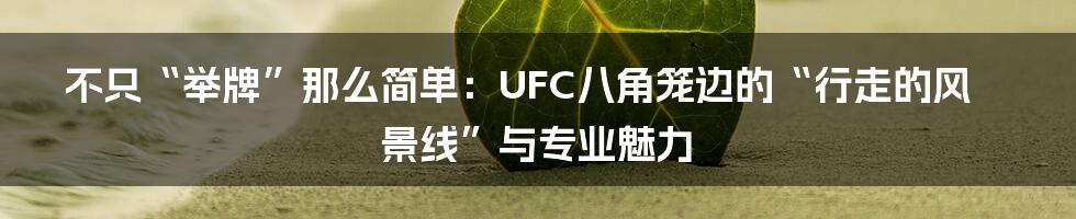 不只“举牌”那么简单：UFC八角笼边的“行走的风景线”与专业魅力