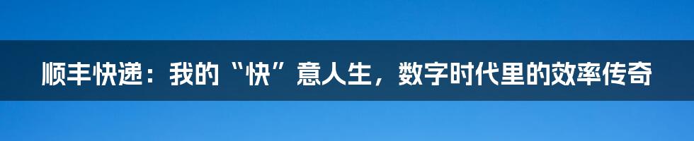 顺丰快递：我的“快”意人生，数字时代里的效率传奇
