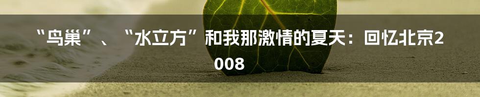 “鸟巢”、“水立方”和我那激情的夏天：回忆北京2008